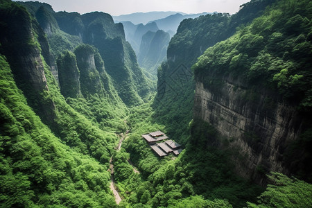 自然山林间的房屋图片