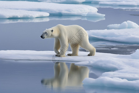 北极冰块上行走的北极熊图片