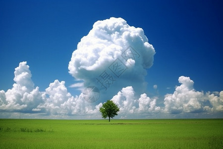 白云下的树图片