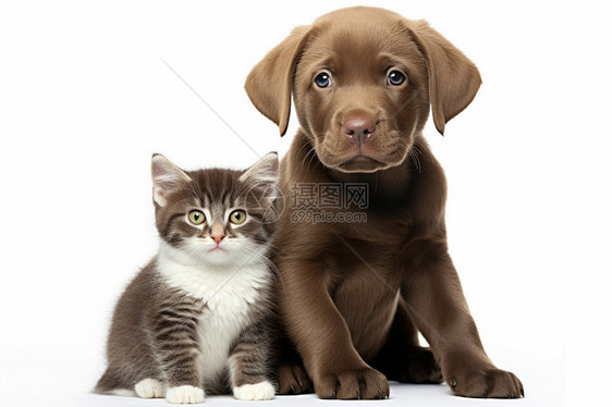 毛茸茸的猫咪和小狗在一起图片