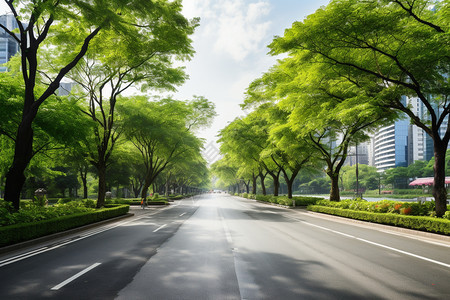 城市道路旁的树木背景图片