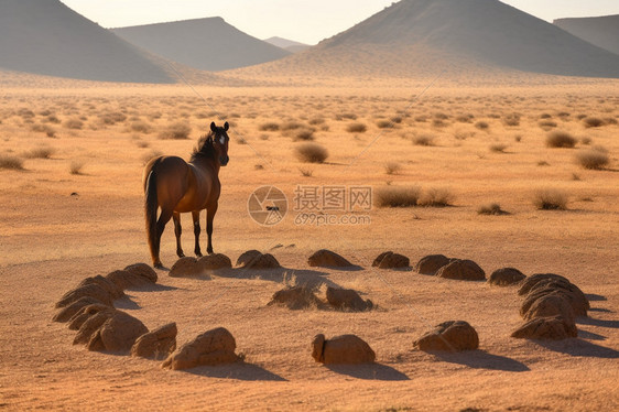 沙漠中的动物马图片