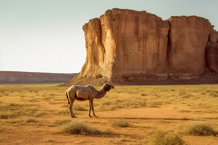 沙漠中的骆驼和岩石背景图片