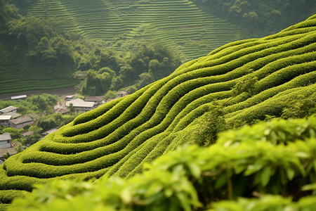 山坡中种植的茶树图片