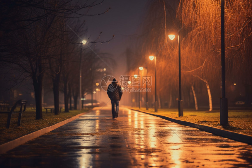 下雨道路中的行人图片