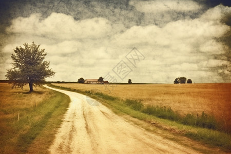 农村的土路和农田图片