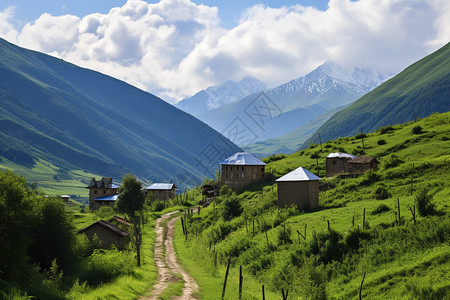 山脉农村中的房屋图片