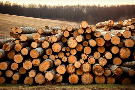 木桩材料砍伐森林高清图片