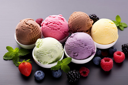 不同口味的冰淇淋圆球背景图片