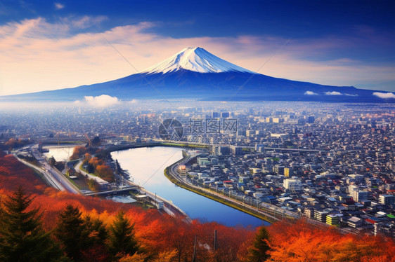 东京城市和富士山图片