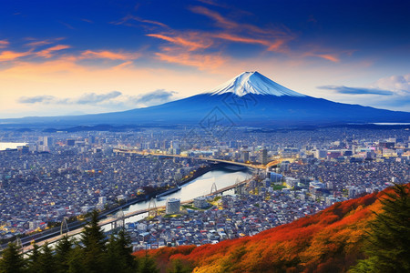 富士山下的城市图片