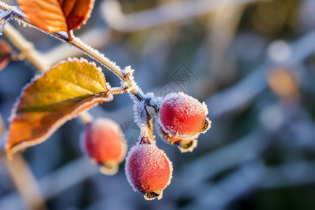 冬季户外植物上的冰霜图片