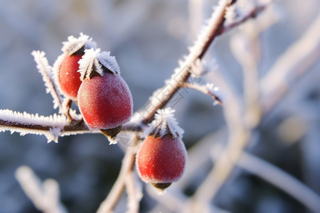冬季果子上的冰霜图片