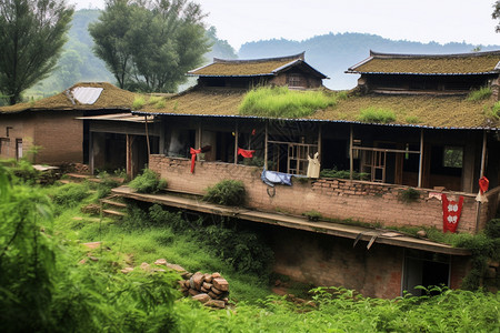 空挡的屋子高山旧屋子高清图片