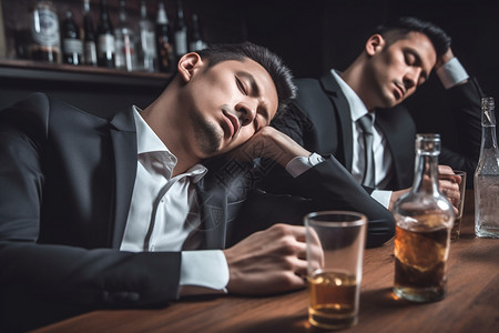 醉酒的男子睡前喝酒高清图片