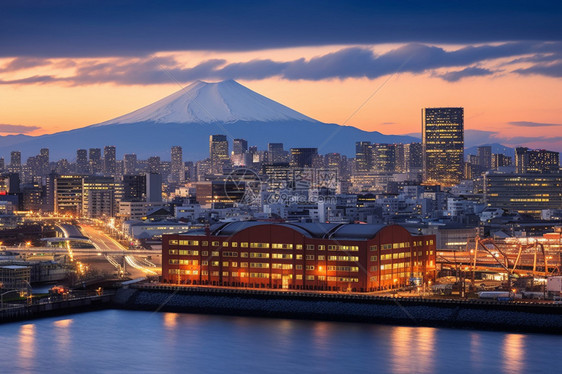 富士山脚下的城市景观图片