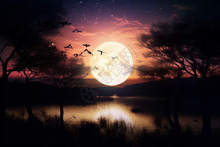 落日时分的月球概念图图片