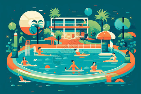 夏季泳池派对艺术插图背景图片