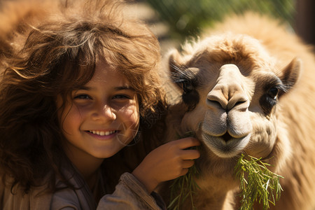 喜爱骆驼的小女孩图片