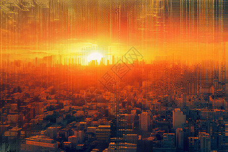 城市落日二进制的鸟瞰图设计图片