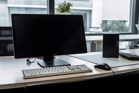 现代办公室电脑桌背景图片