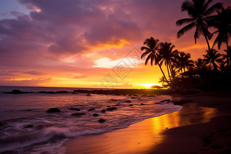 日落下的沙滩图片