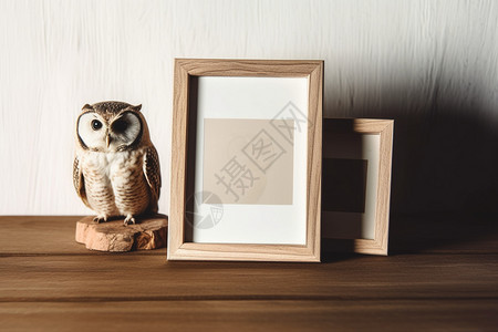 木桌上的猫头鹰相框图片