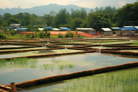 稻田鱼农田种植的稻田背景