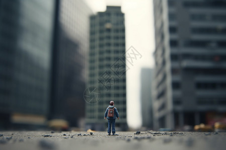 微距小人站在街道上图片