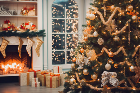 公寓里的圣诞树装饰图片