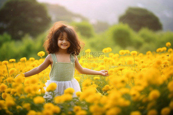 花海玩耍的女孩图片