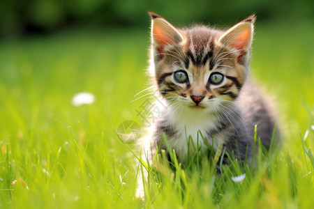 草坪中可爱的小猫图片