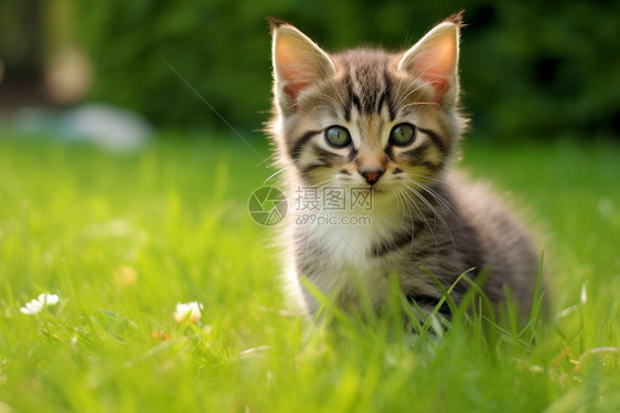 户外草坪上的小猫图片