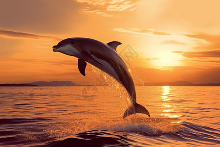 日落时跳跃的海豚图片