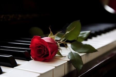钢琴上美丽的玫瑰花图片