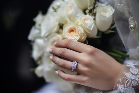 新婚女人手指上的戒指图片