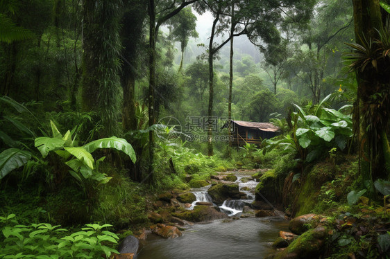 森林中的树木和湖泊图片