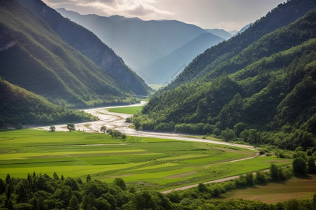 空气清新的山间田园背景图片