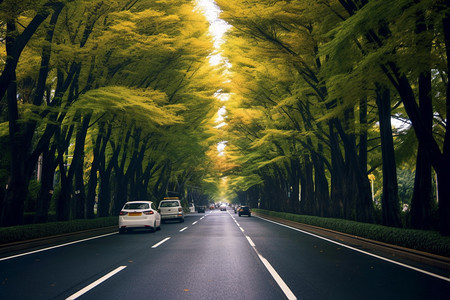 绿树成荫的公路图片