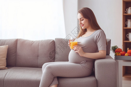 孕妇喝橙汁正在喝果汁的孕妇背景
