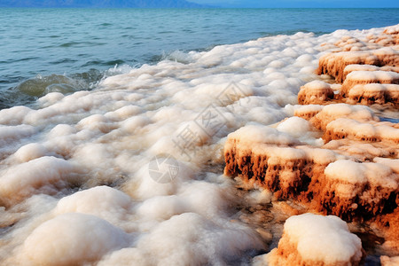 海滩上成堆的白盐背景图片