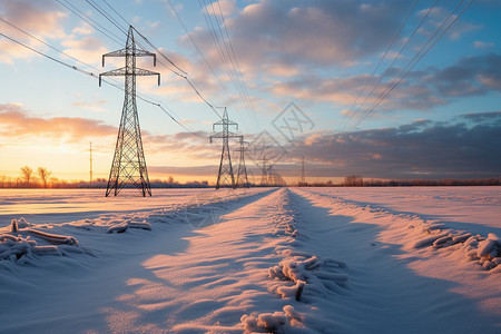 雪地里的高压电线图片