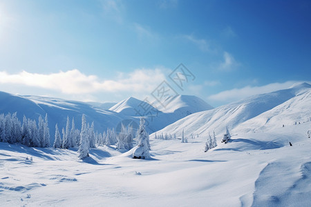 冬季洁白的山间景色图片