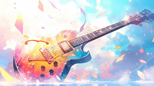 夏季吉他海报插图背景图片