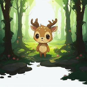 森林中的卡通小鹿背景图片