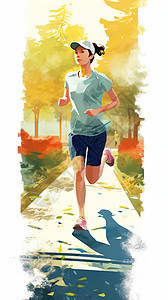 公园跑步锻炼的女子插图图片