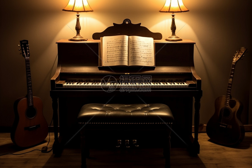 房间里的经典钢琴图片