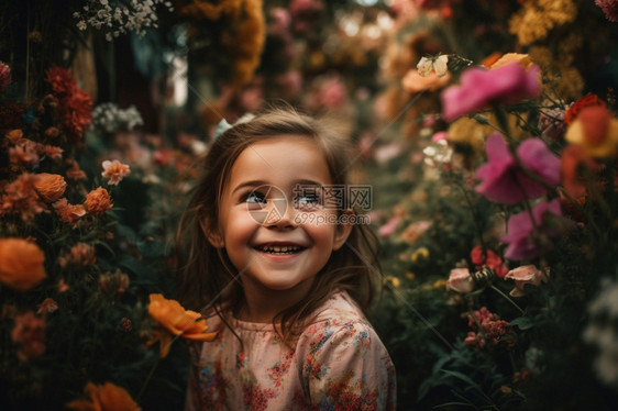 可爱小女孩与花园图片