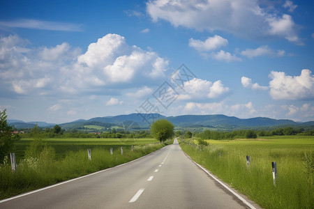 天空明媚的乡间道路图片