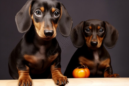 两只可爱的黑色腊肠犬图片